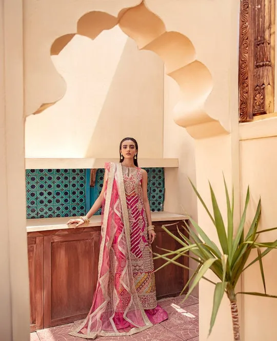Heavily Embellished Pink Pakistani Kameez Sharara Wedding Dress