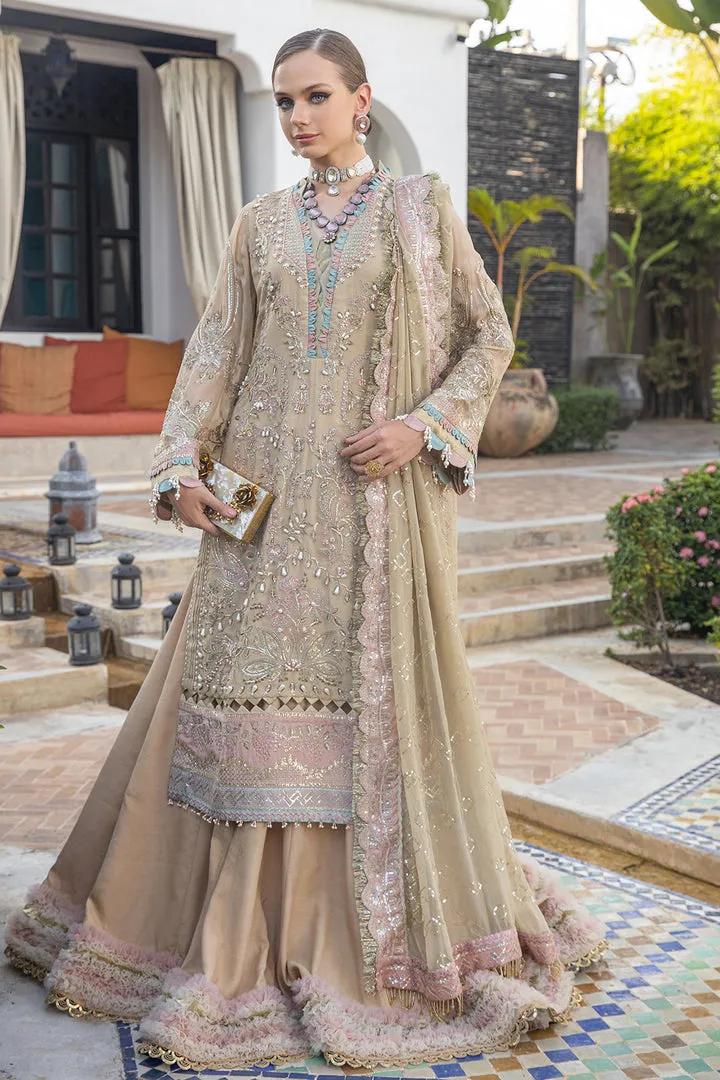 Heavily Embroidered Gold Color Kameez Sharara Pakistani Wedding Dress