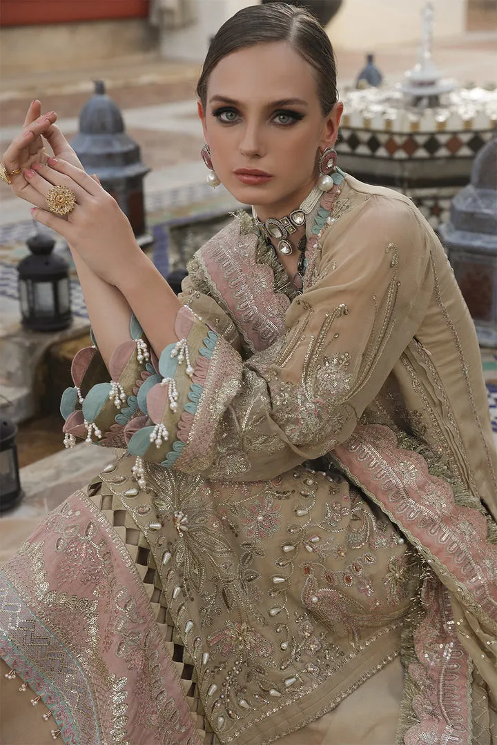 Heavily Embroidered Gold Color Kameez Sharara Pakistani Wedding Dress