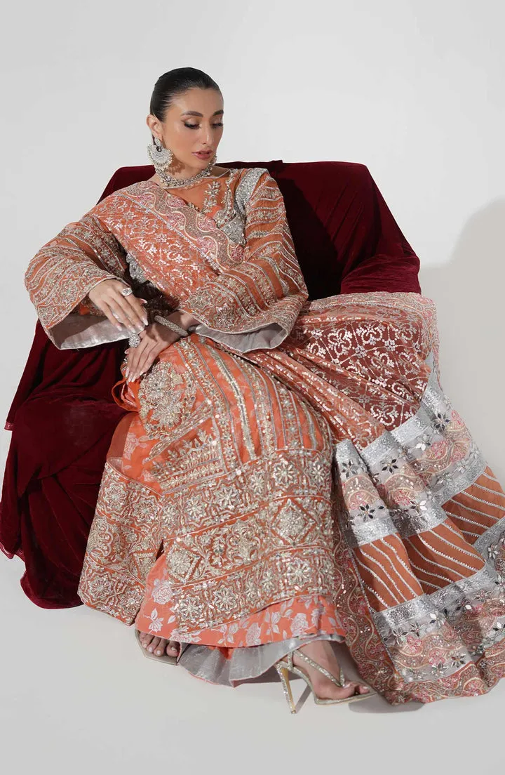 Heavily Embroidered Peach Pakistani Pishwas Lehenga Wedding Dress