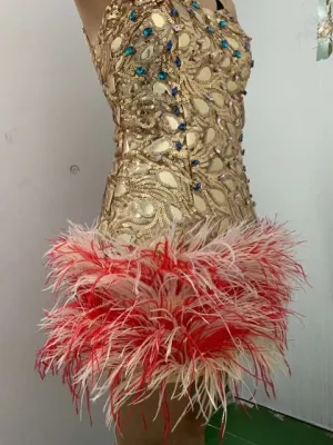 High Neck Feathers Short Prom Luxury Mini Dresses