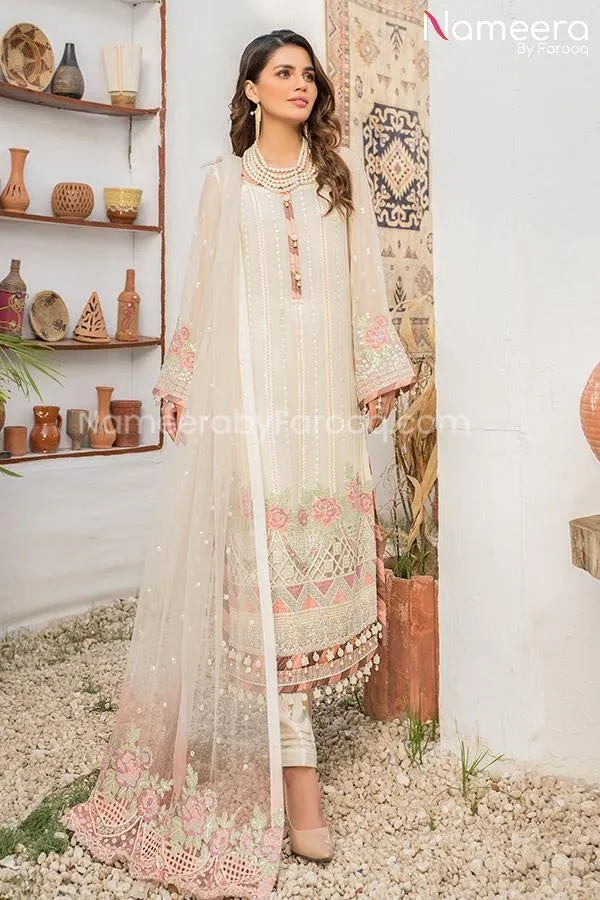 HSY Pakistani Party Dress in White Color Online #PF77
