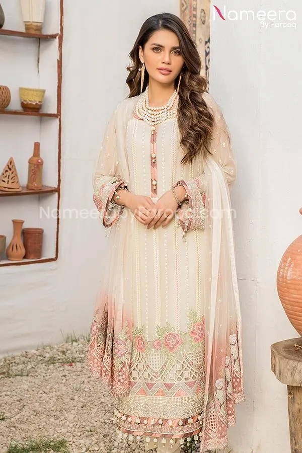 HSY Pakistani Party Dress in White Color Online #PF77