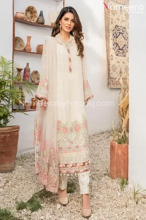 HSY Pakistani Party Dress in White Color Online #PF77