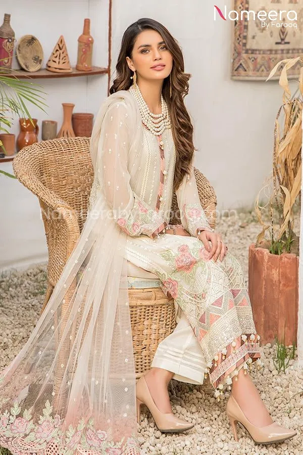 HSY Pakistani Party Dress in White Color Online #PF77