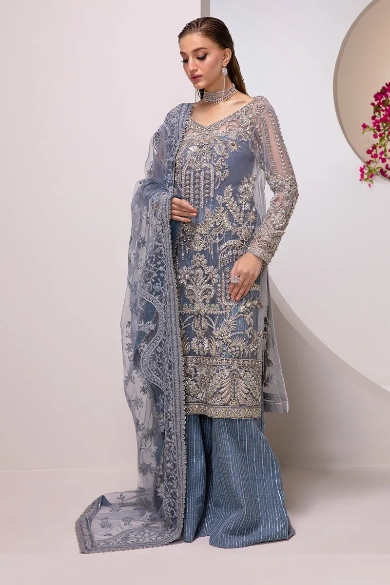 Ice Blue Embroidered Pakistani Wedding Dress in Kameez Gaharara Style