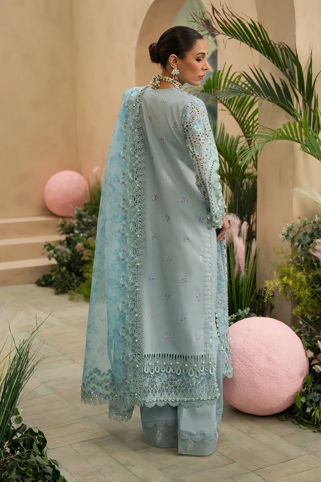Ice Blue Heavily Embellished Gown Style Pakistani Party Dress