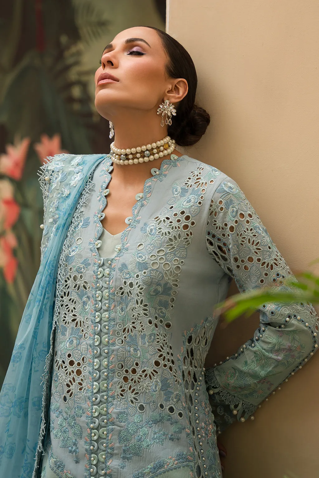 Ice Blue Heavily Embellished Gown Style Pakistani Party Dress