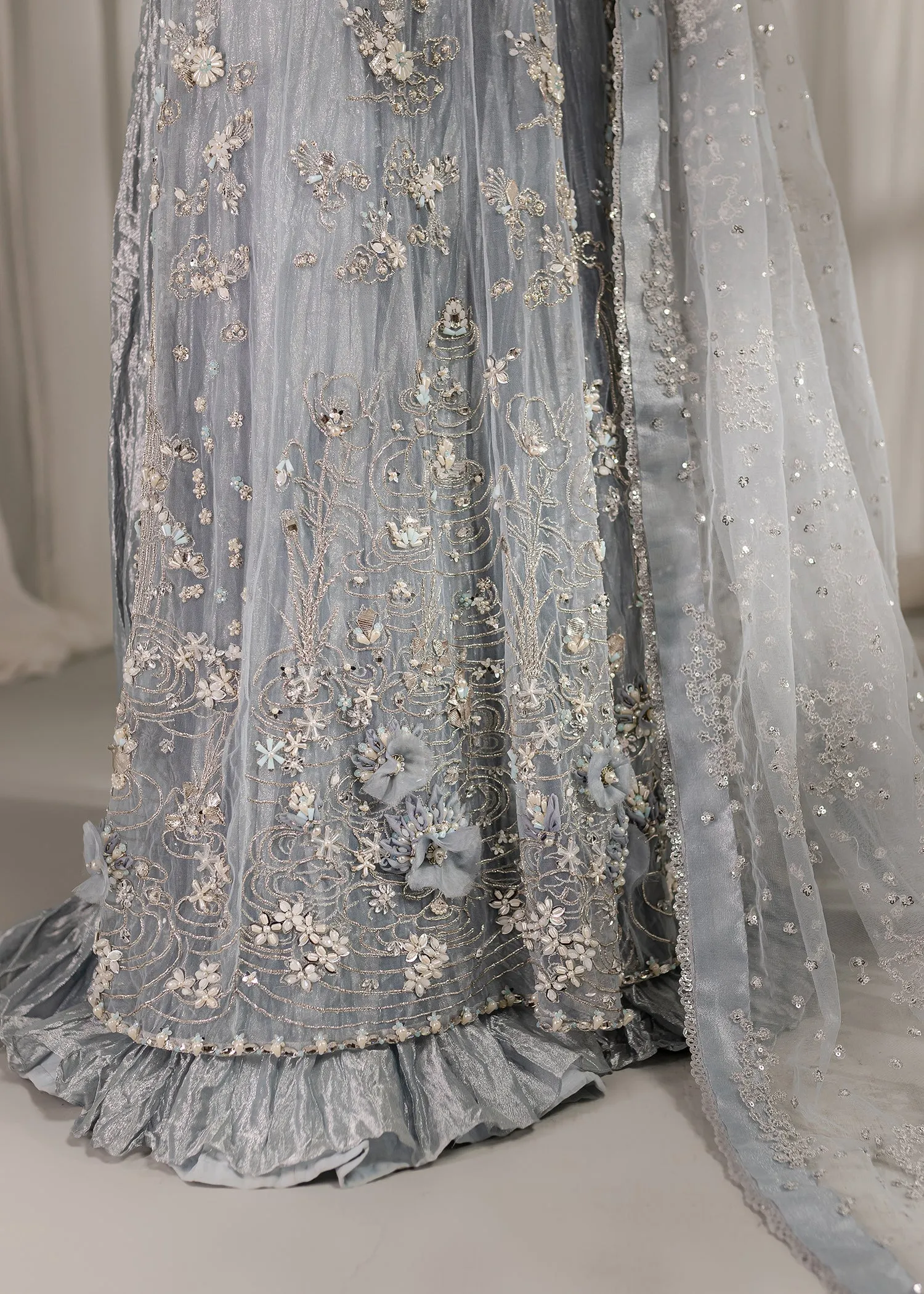 Ice Blue Shade Heavy Embroidered Sharara Shirt Pakistani Wedding Dress