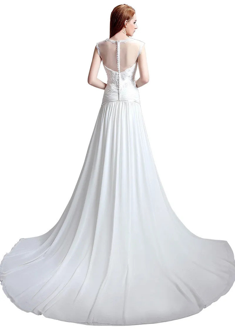 Illusion Wedding Dresses With Lace Appliques