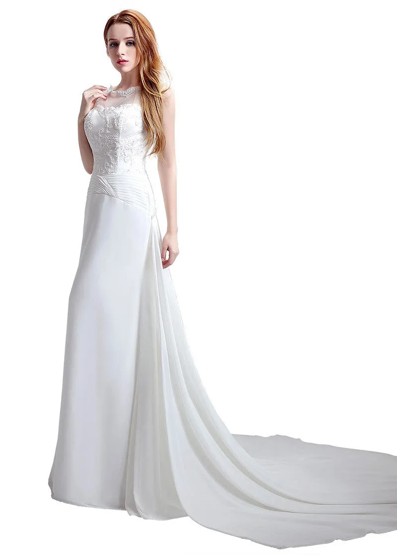 Illusion Wedding Dresses With Lace Appliques