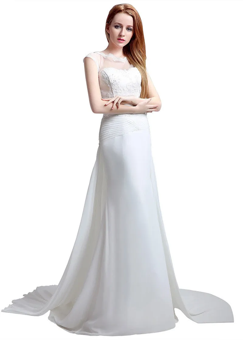 Illusion Wedding Dresses With Lace Appliques