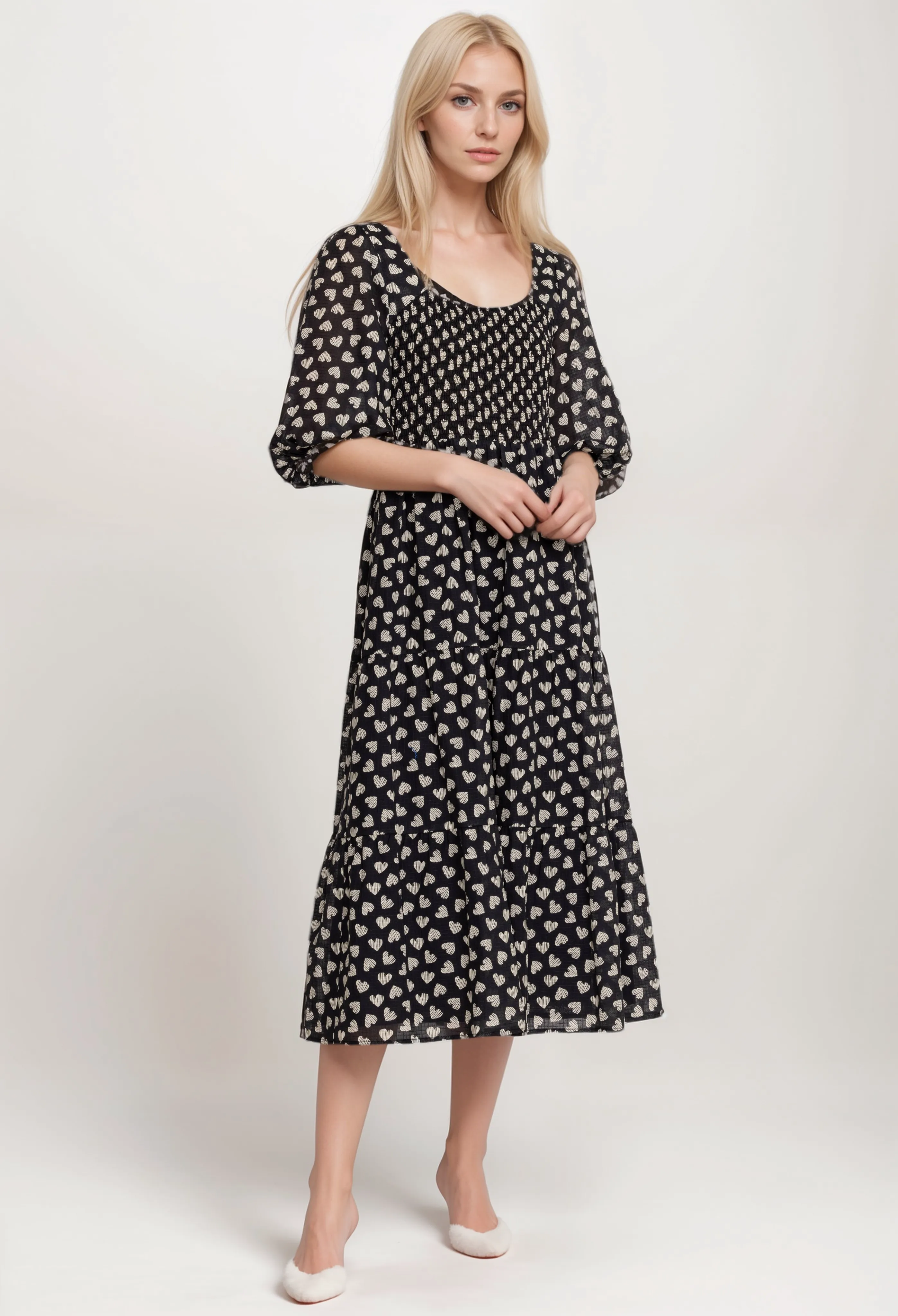 Johnny Was Jade Couple Of Hearts Cotton Midi Dress L31724