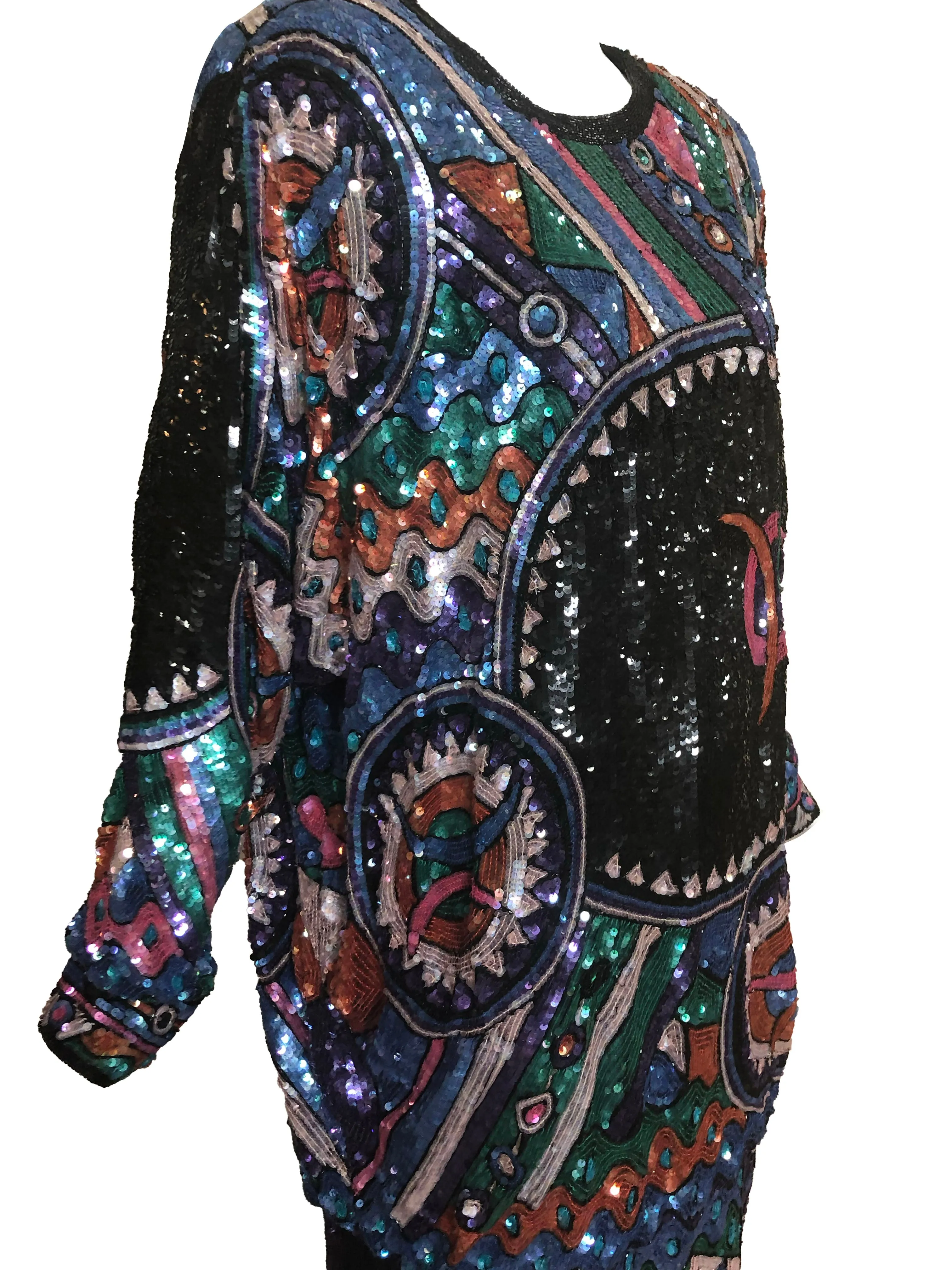 Judith Ann 80s Extravagantly Beaded and Sequined Rainbow Fantasy Dress