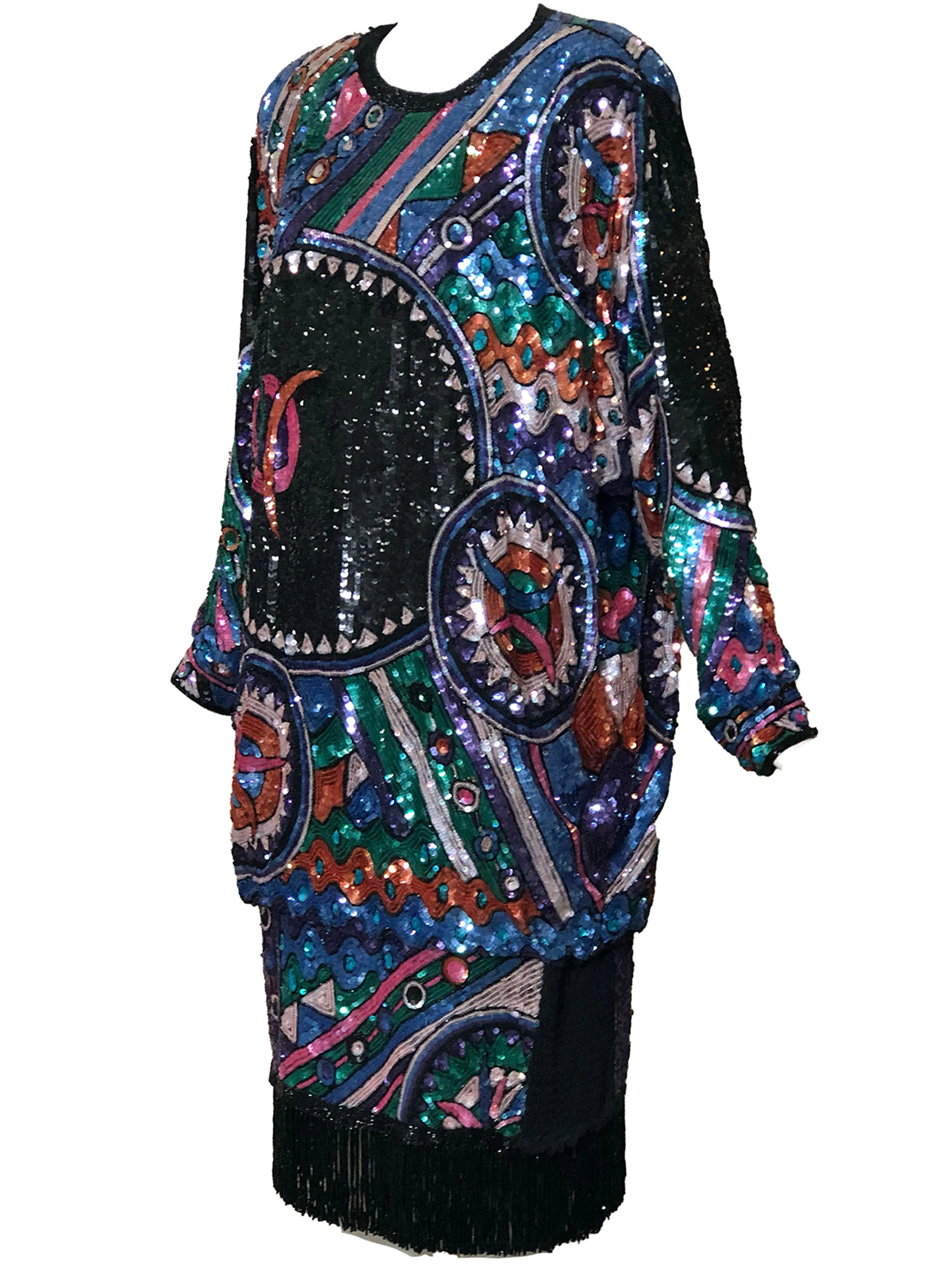 Judith Ann 80s Extravagantly Beaded and Sequined Rainbow Fantasy Dress