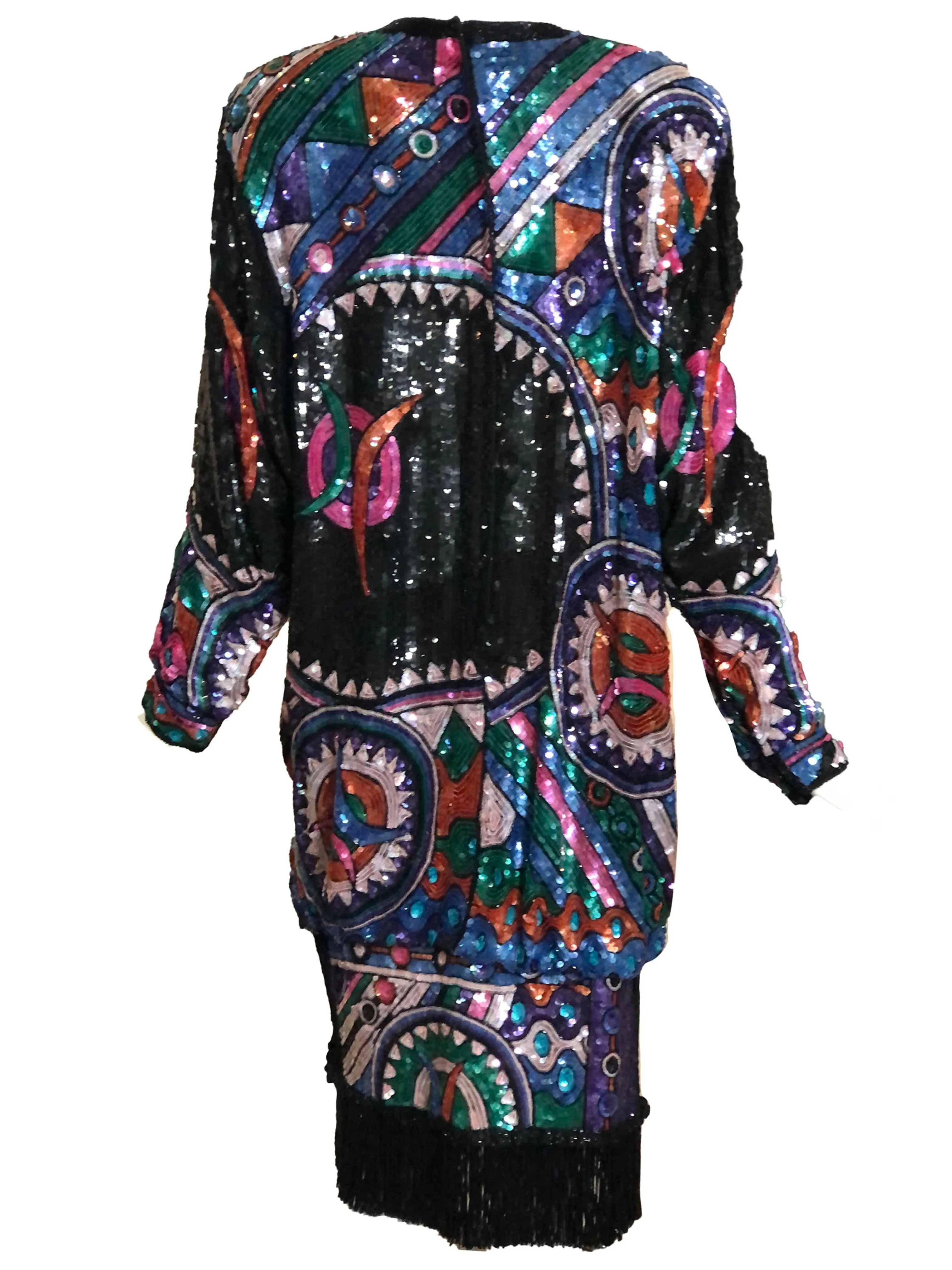 Judith Ann 80s Extravagantly Beaded and Sequined Rainbow Fantasy Dress