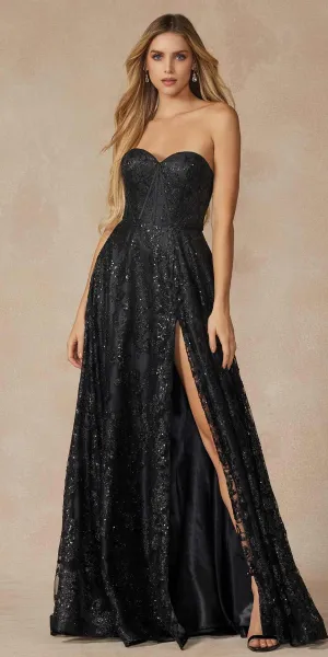 Juliet 2403 Long Butterfly Glitter Embroidered Gown with Corset Top