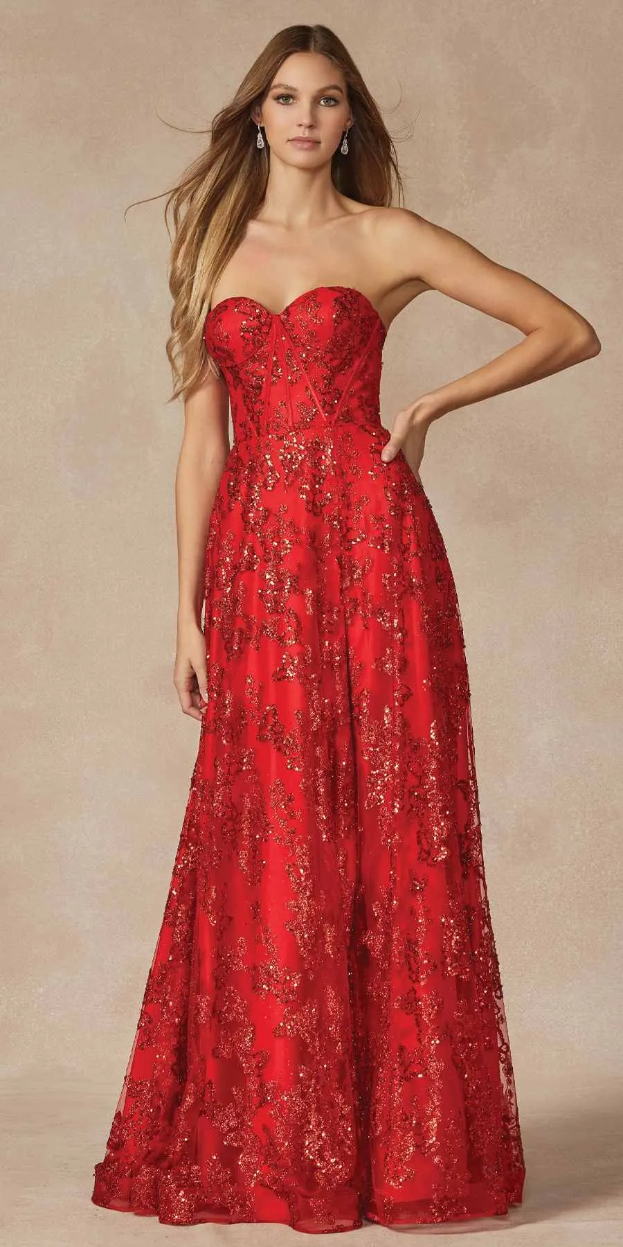 Juliet 2403 Long Butterfly Glitter Embroidered Gown with Corset Top