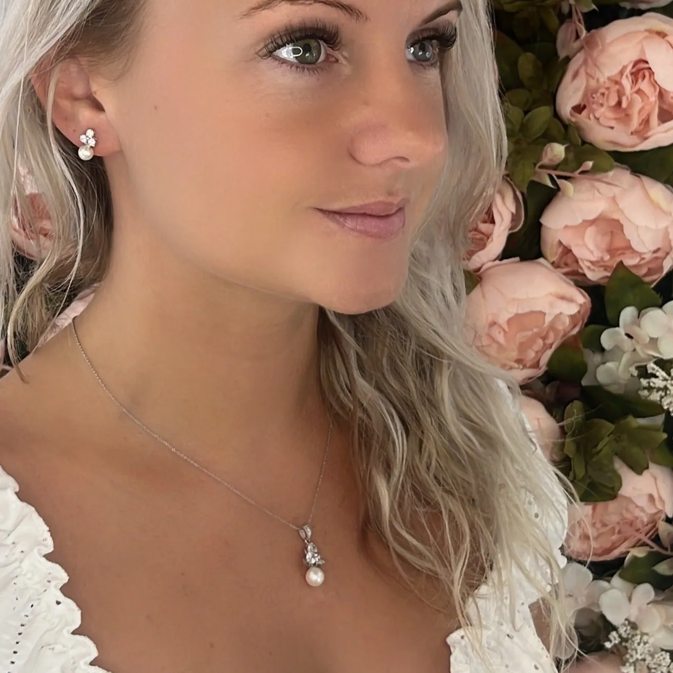 Juliette Silver Pearl & Cubic Zirconia Necklace and Earring Set