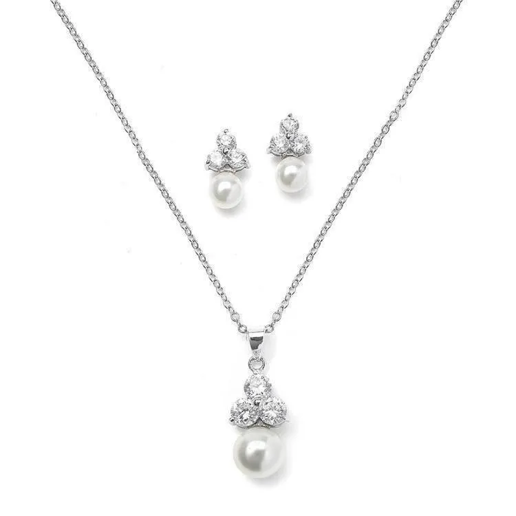 Juliette Silver Pearl & Cubic Zirconia Necklace and Earring Set