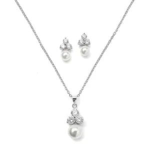 Juliette Silver Pearl & Cubic Zirconia Necklace and Earring Set