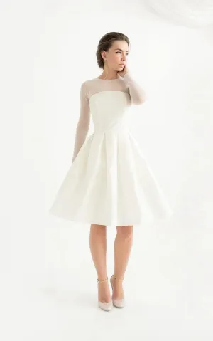 Knee-Length Long Sleeve Taffeta Weddig Dress-711757