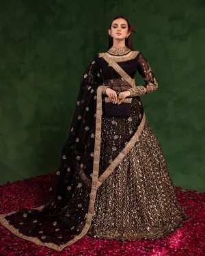 Korean Silk Black Lehenga Choli for Pakistani Wedding Dresses
