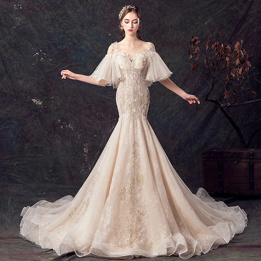 Lace Flowers Mermaid Wedding Dress
