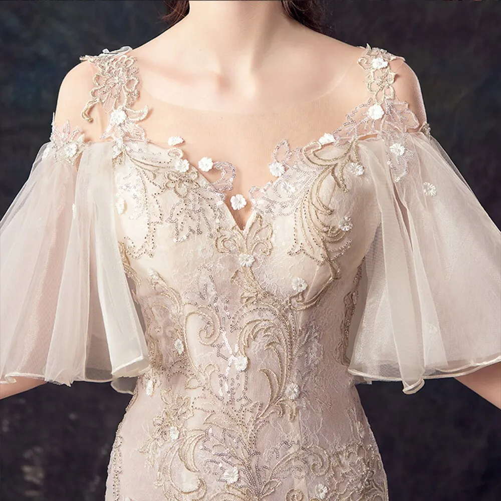 Lace Flowers Mermaid Wedding Dress