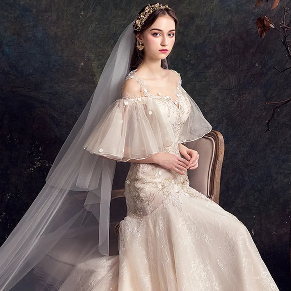 Lace Flowers Mermaid Wedding Dress