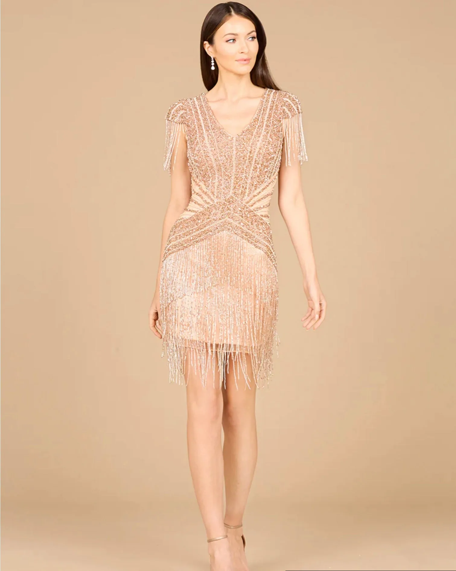 Lara Beaded Fringe Cap Sleeves Short Dress 29123