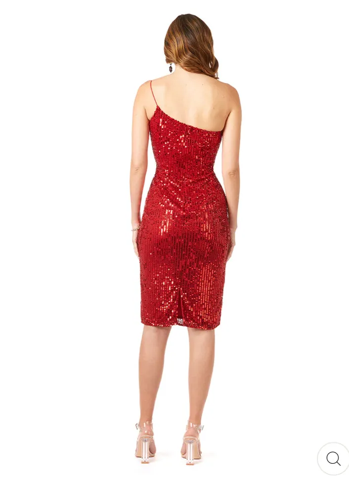 Lara One Shoulder Midi Cocktail Dress 29289