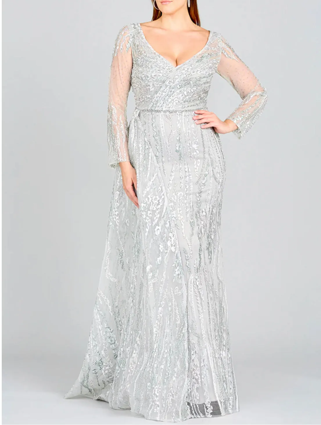 Lara Stone Multi Asymmetrical Skirt Overlay with Long Sleeve Gown 29230