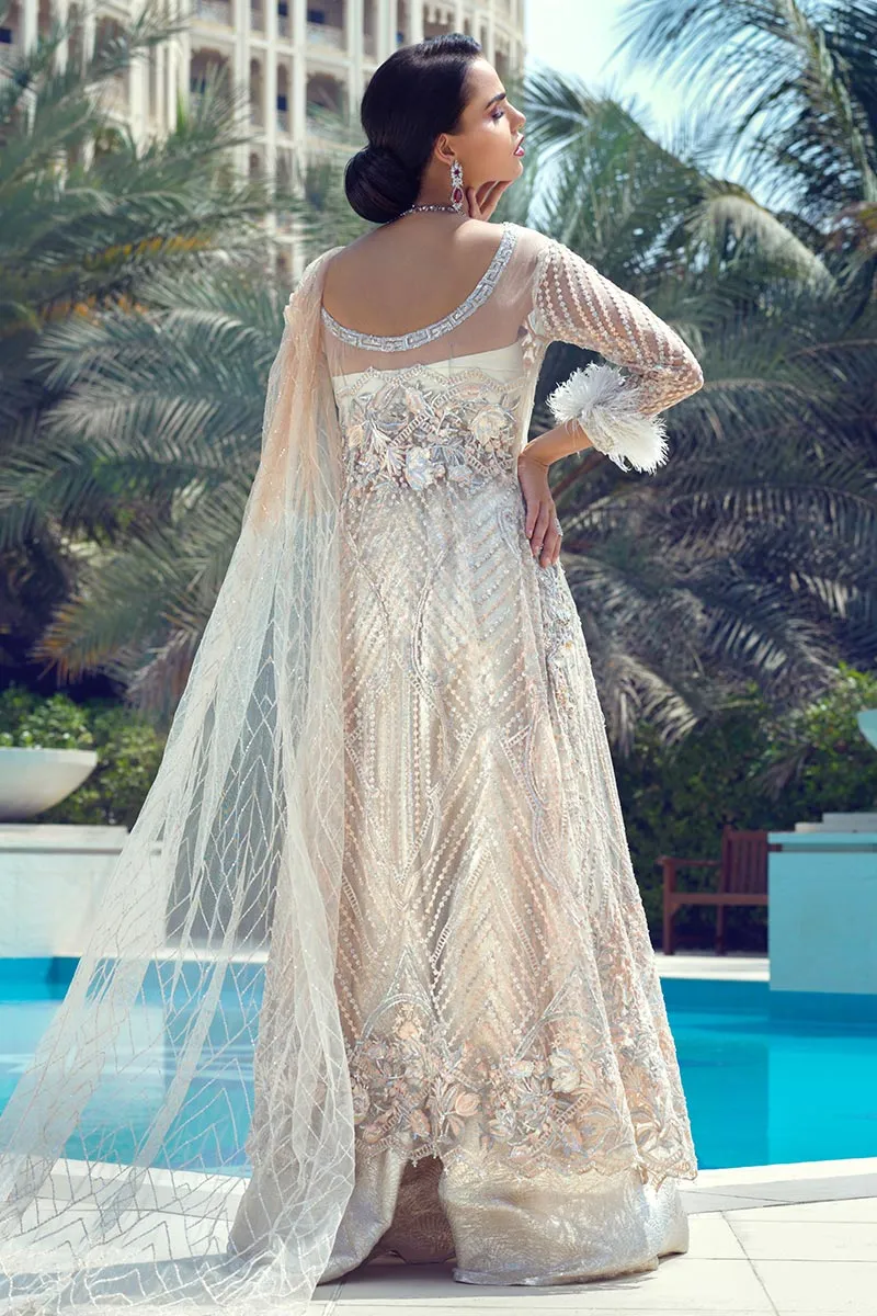 Latest designer net embroidered outfit for party wear in peach color # P2429