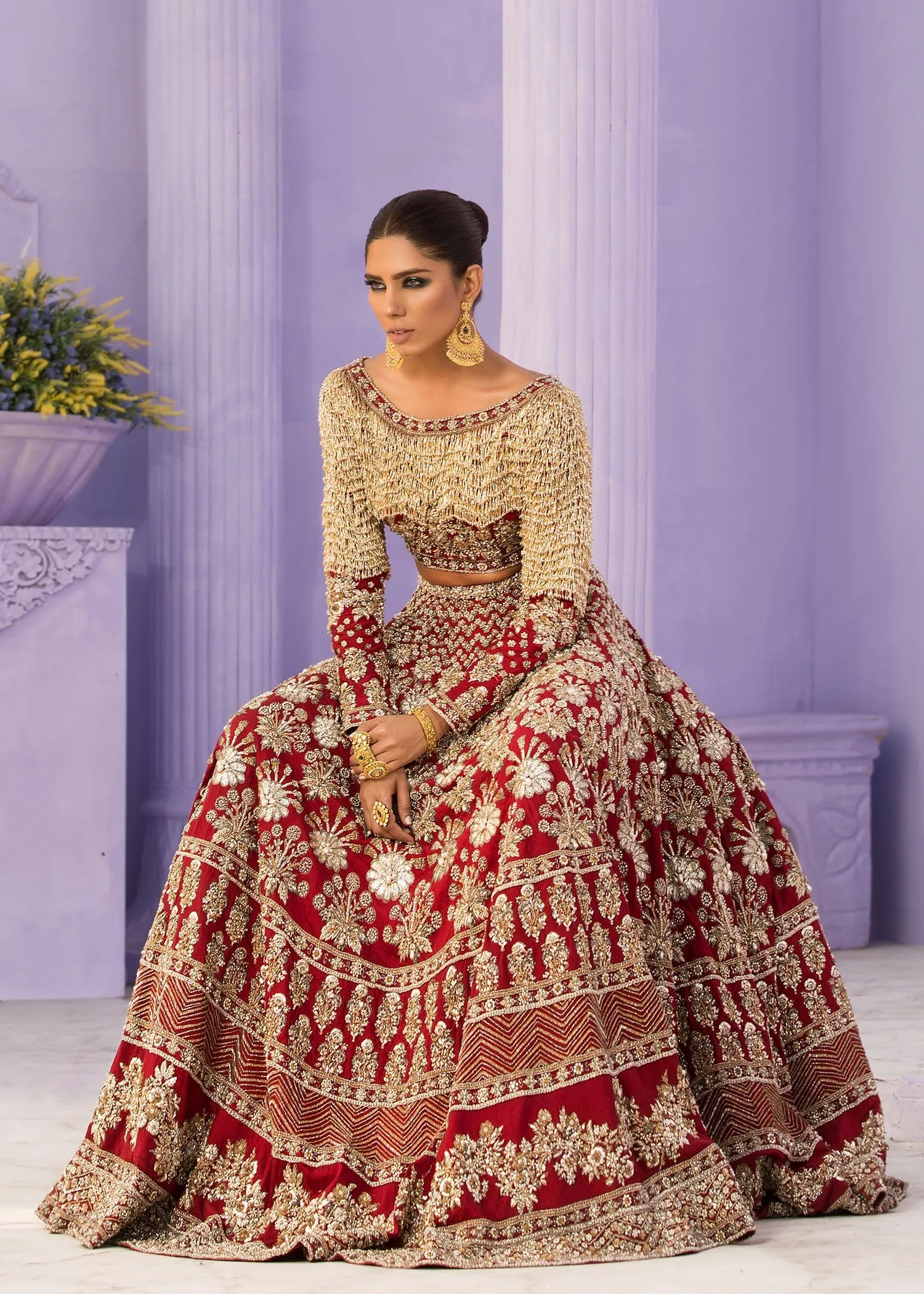 Latest Pakistani Embroidered bridal outfit 2020 in red color # B3467