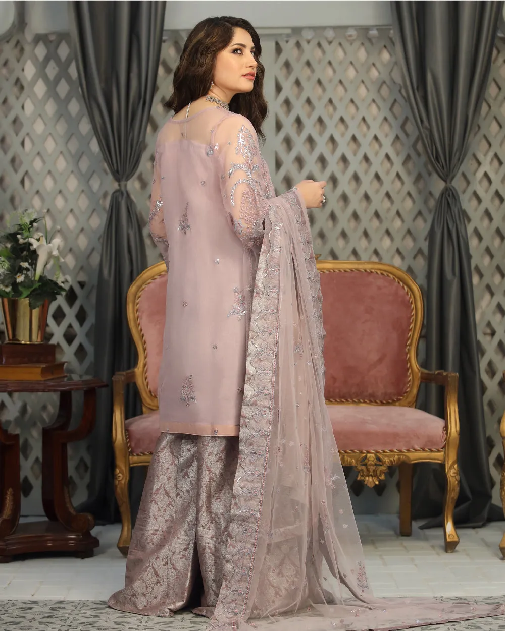 Lavender Pakistani Wedding Dress Heavily Embellished Kameez Gharara