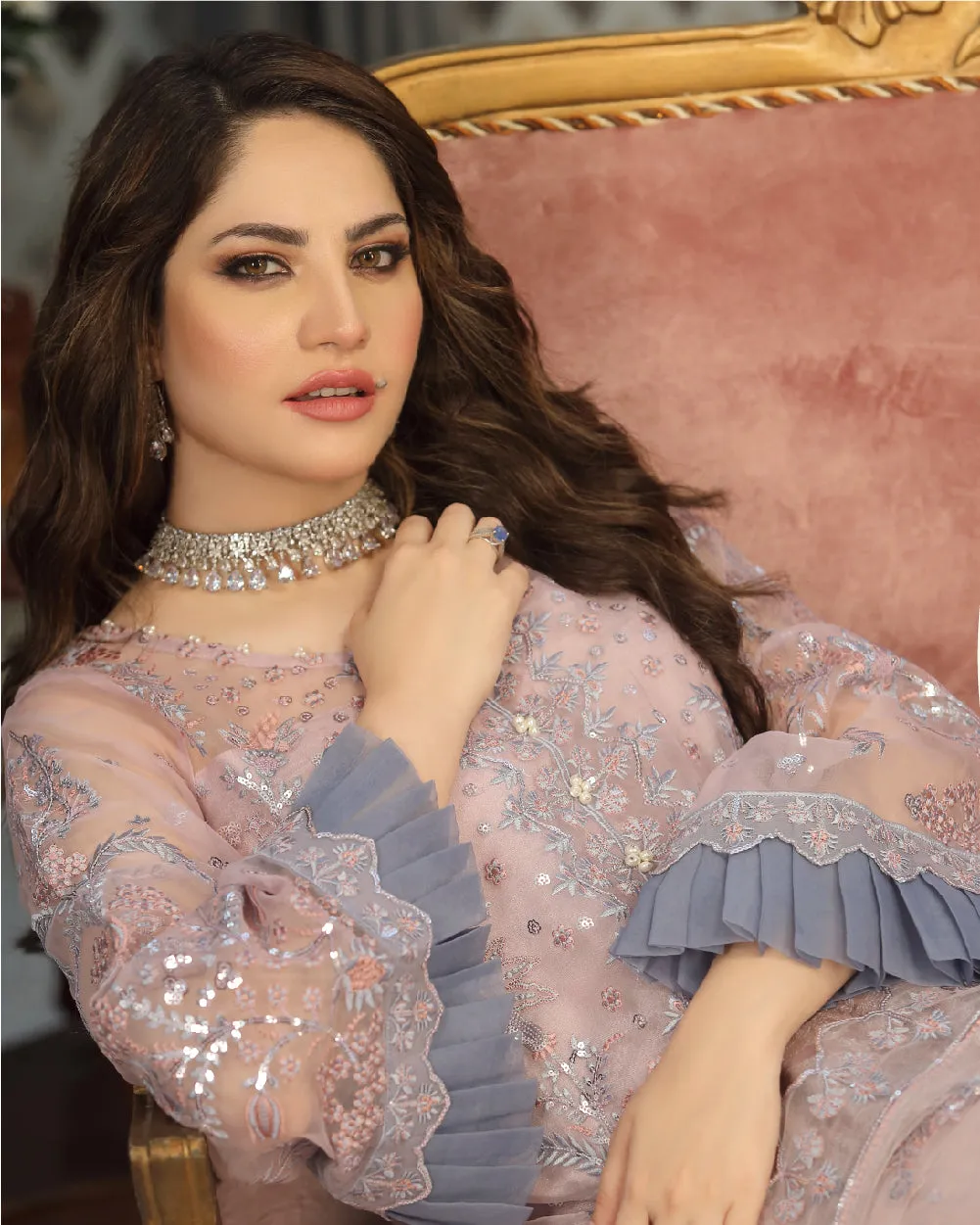 Lavender Pakistani Wedding Dress Heavily Embellished Kameez Gharara