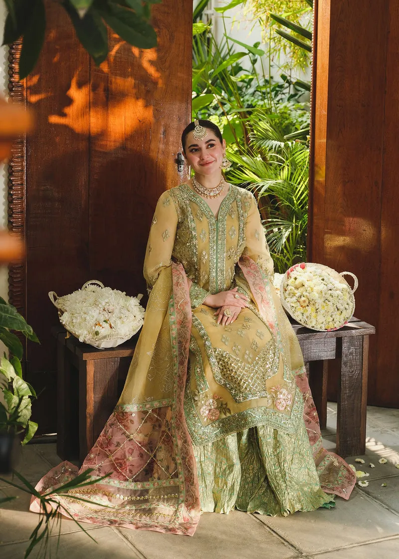 Lemon Yellow Embroidered Pakistani Wedding Dress Kameez Sharara Style