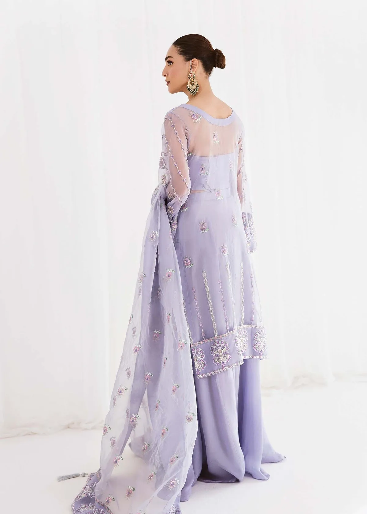 Lilac Embroidered Pakistani Wedding Dress in Kameez Gharara Style