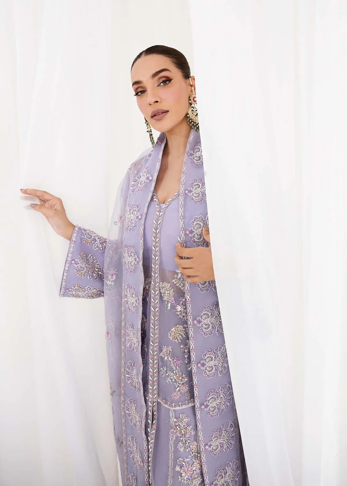 Lilac Embroidered Pakistani Wedding Dress in Kameez Gharara Style