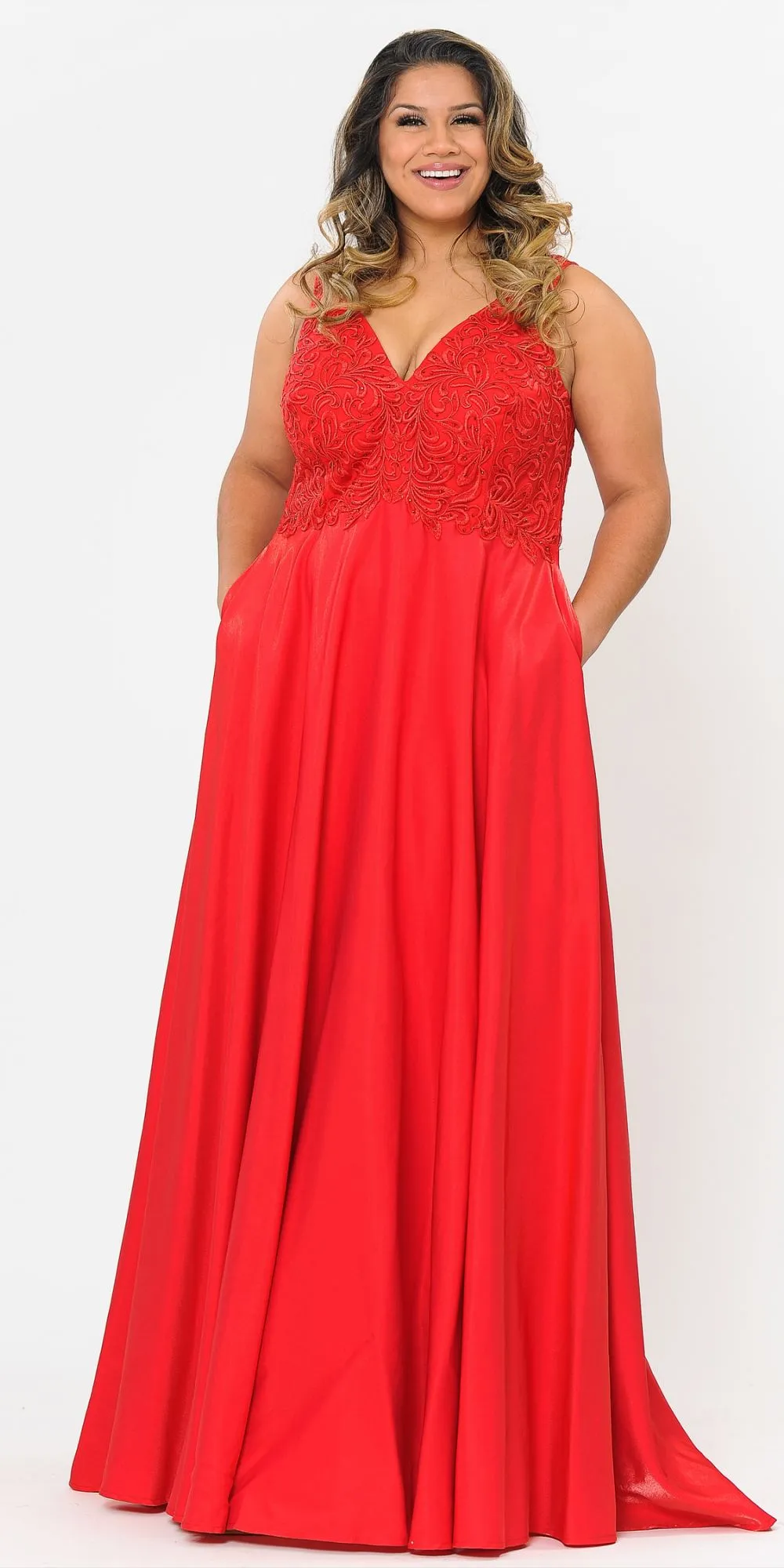 Lindas W1074 Floor Length Embroidery A-Line Plus Size Ball Gown Dress