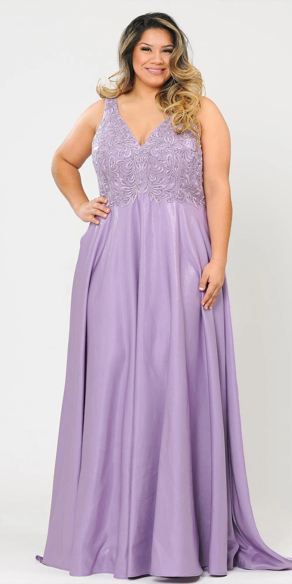 Lindas W1074 Floor Length Embroidery A-Line Plus Size Ball Gown Dress