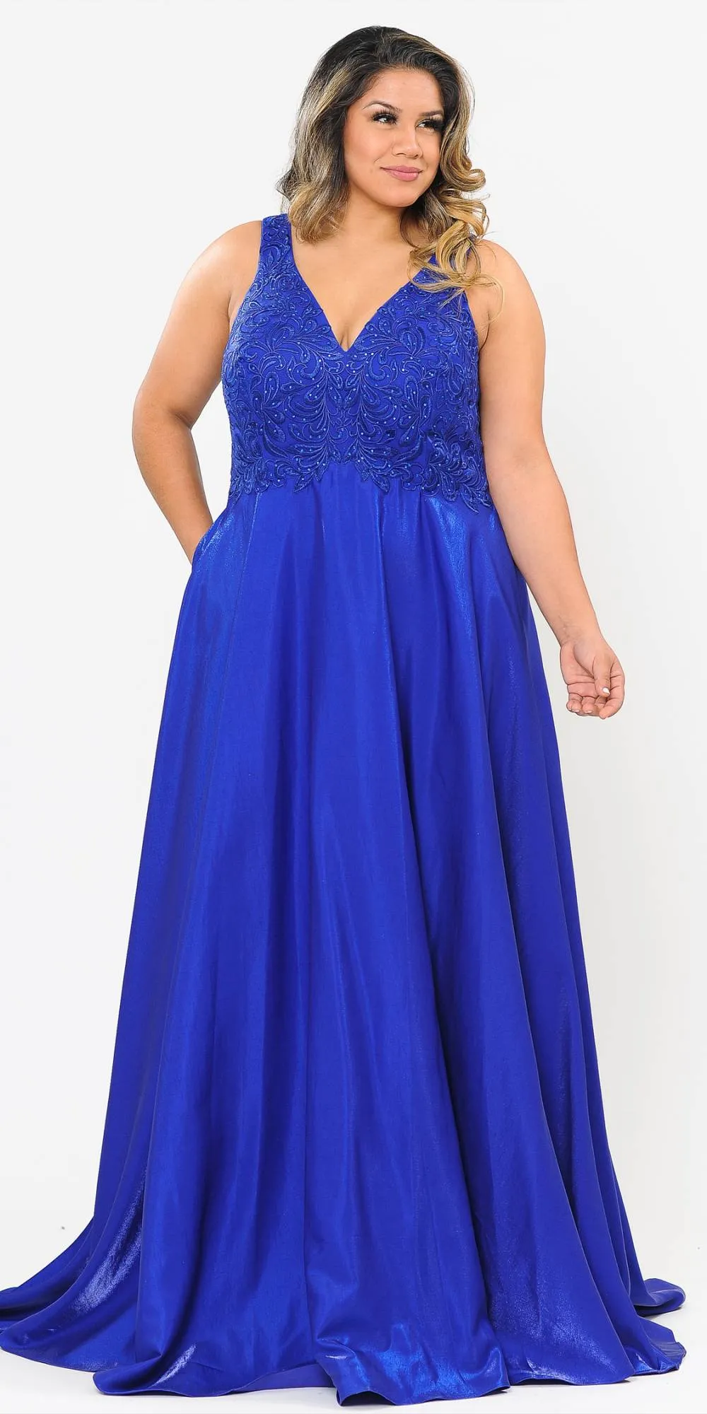 Lindas W1074 Floor Length Embroidery A-Line Plus Size Ball Gown Dress
