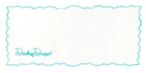 Linen Cocktail Napkin ~ Embroidered Dorothy Draper Aqua