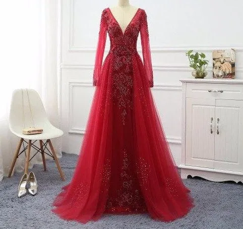 Long Elegant Formal Dresses Long Sleeve Gown