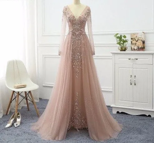 Long Elegant Formal Dresses Long Sleeve Gown