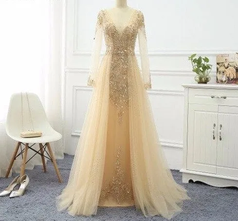 Long Elegant Formal Dresses Long Sleeve Gown