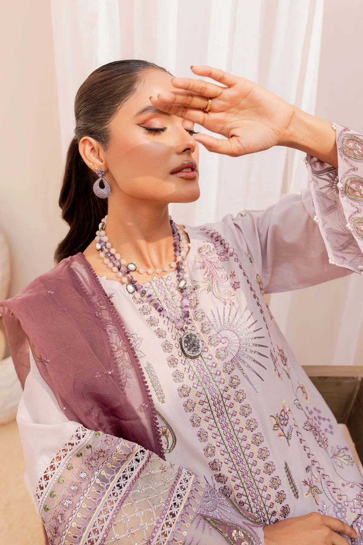 Long Paneled Lilac Kameez with Trousers Pakistani Party Dress