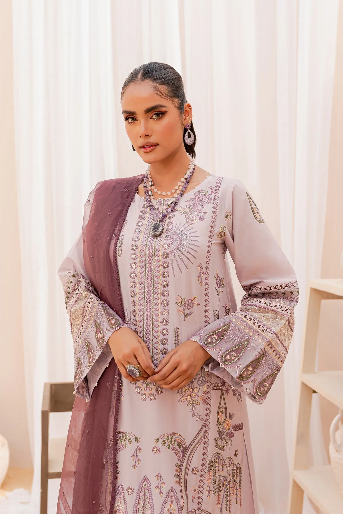 Long Paneled Lilac Kameez with Trousers Pakistani Party Dress