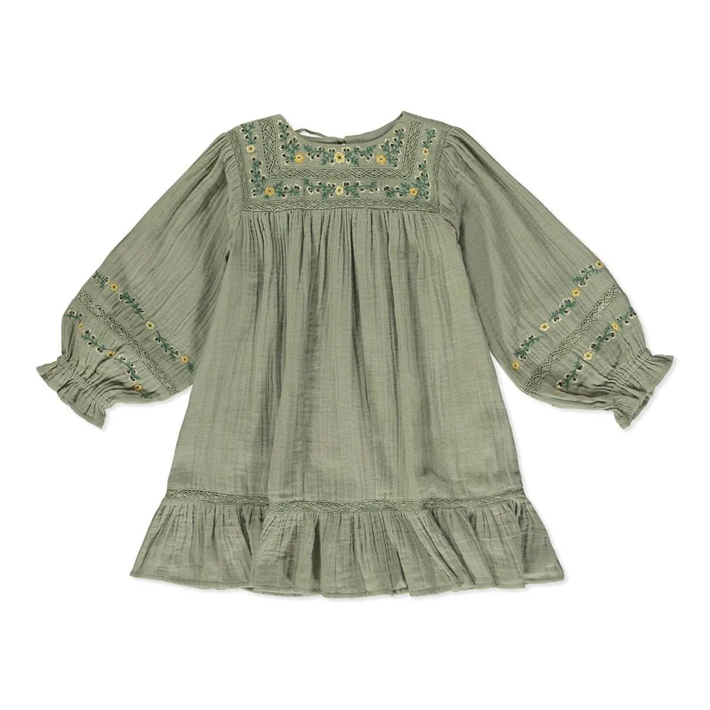 Long Sleeve Sage Embroidered Dress